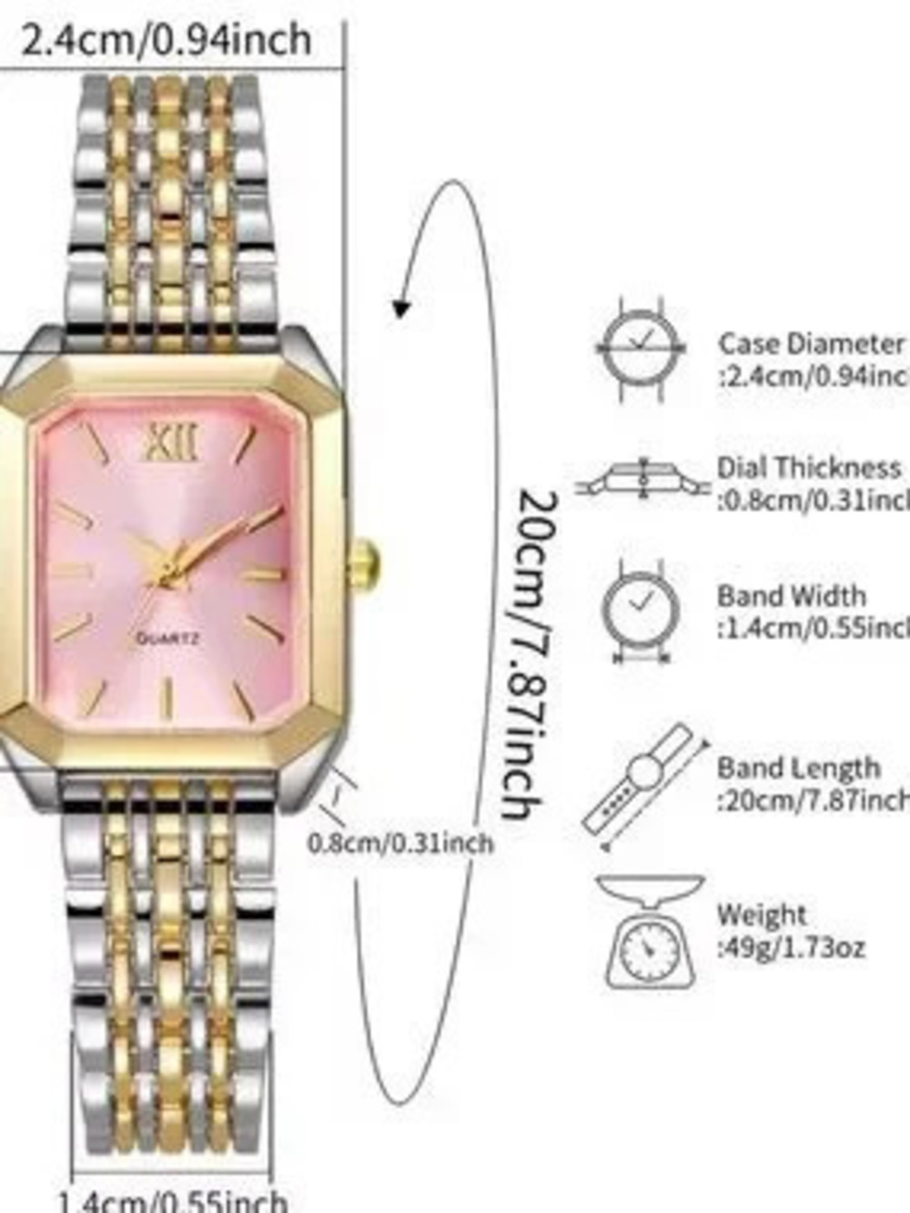 Two-Tone Gold & Silver Rectangular Quartz Watch - Picture 4 of 4
